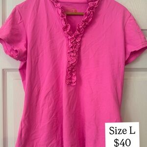 Lilly Pulitzer Pink Ruffled Short Sleeve Blouse